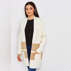 Lumiere Longline Color Block Creme Gold Metallic Cardigan Size M Holiday